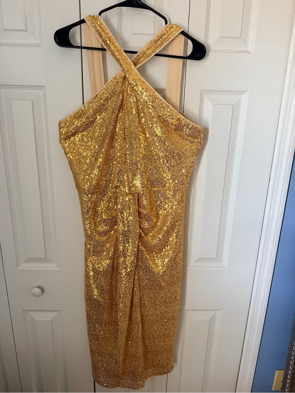 Gold Sequin Cross-front Halter Dress